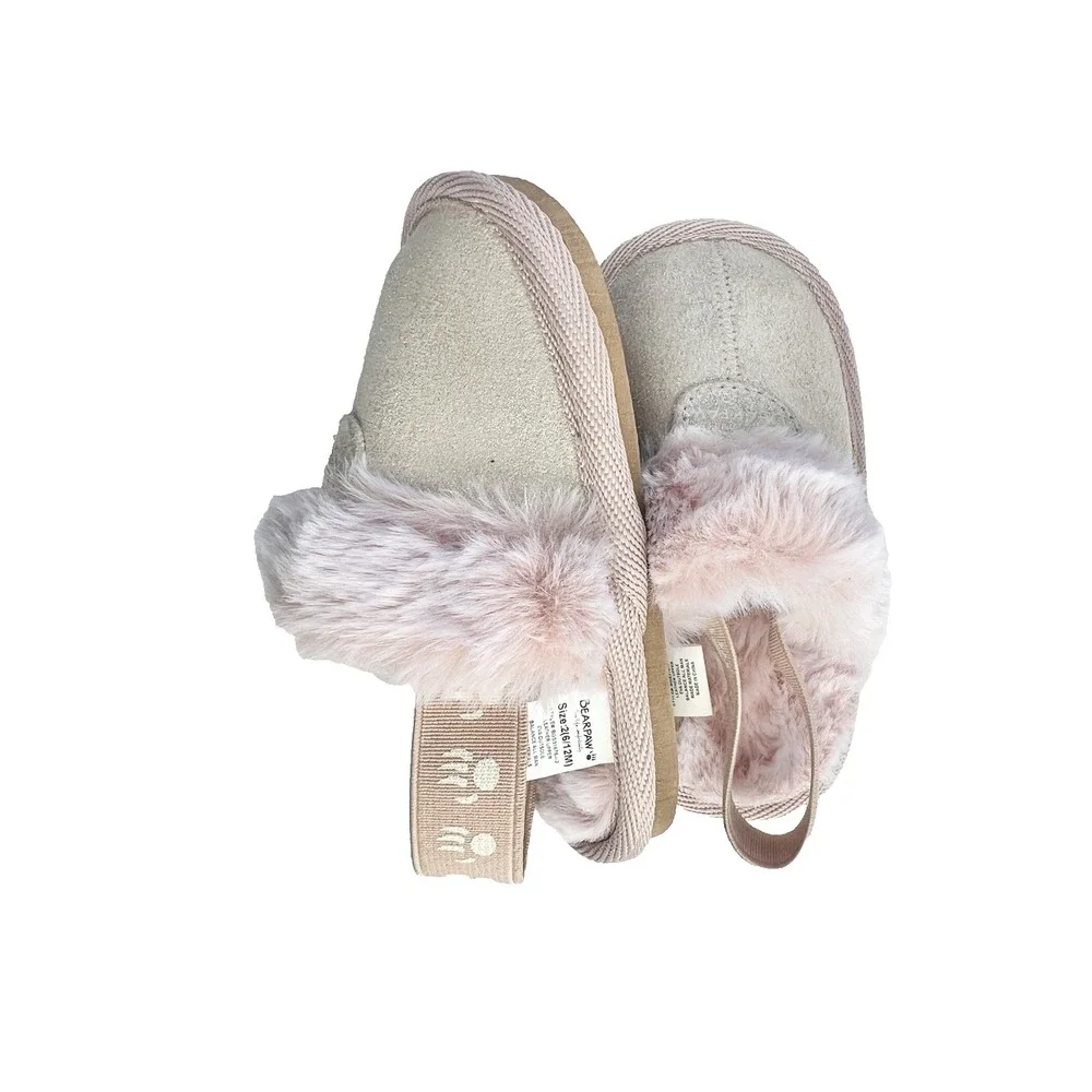 BEARPAW Pink Suede Slippers Size 2 Girl 6-12‎ Month Baby Clothing